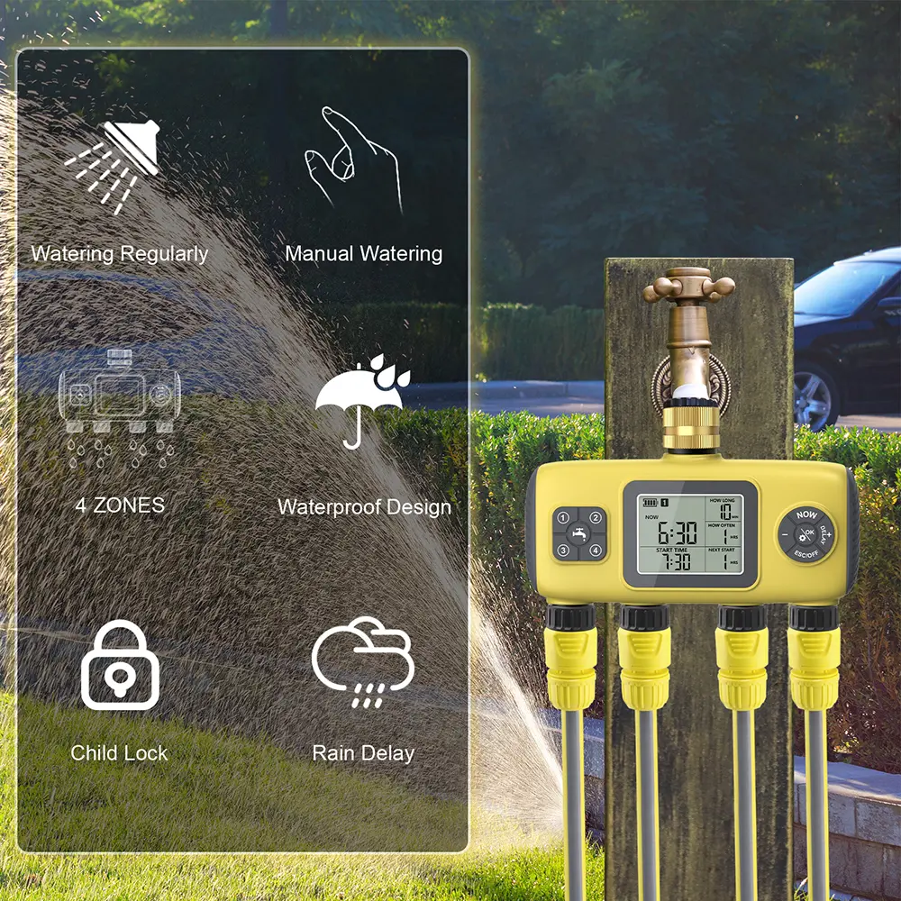 4-Outlet Water Timer Newest 4 Zone Garden  Automatic Irrigation System Smart Sprinkler Timeing for Garden Watering Controller
