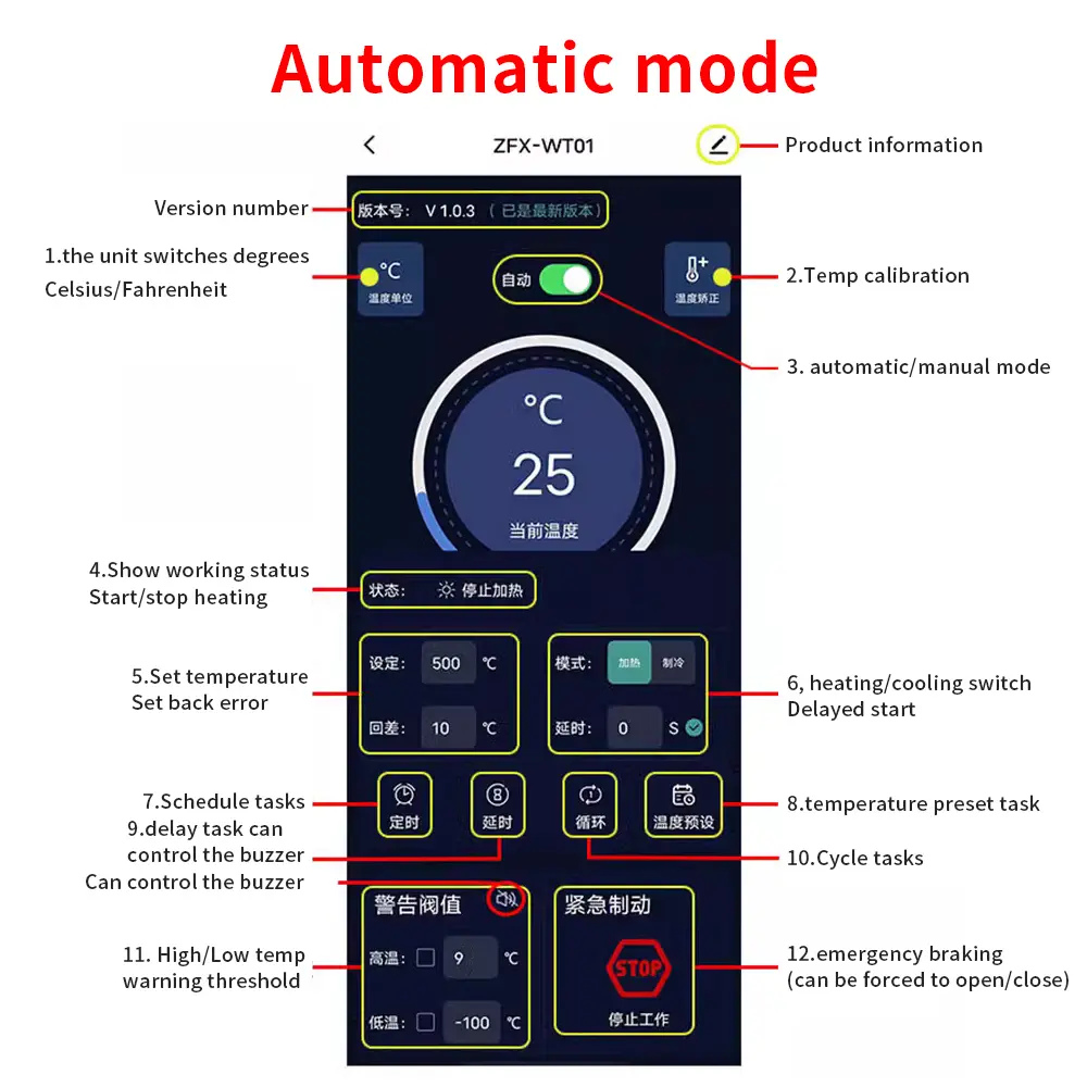 ZFX-WT01 WIFI Remote Control Thermostat Smart Digital Temperature Controller LED Display Heat/Cooling Instrument With Probe
