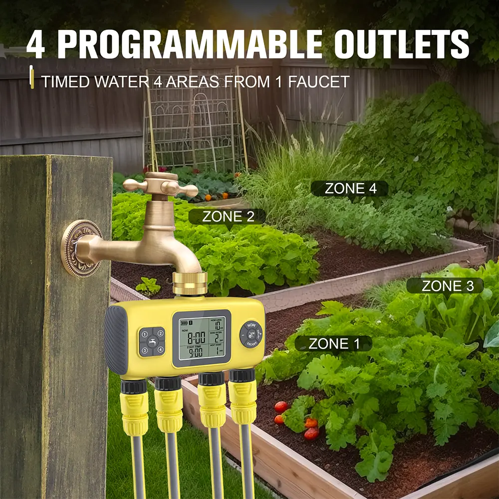 4-Outlet Water Timer Newest 4 Zone Garden  Automatic Irrigation System Smart Sprinkler Timeing for Garden Watering Controller