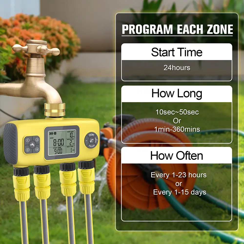 4-Outlet Water Timer Newest 4 Zone Garden  Automatic Irrigation System Smart Sprinkler Timeing for Garden Watering Controller
