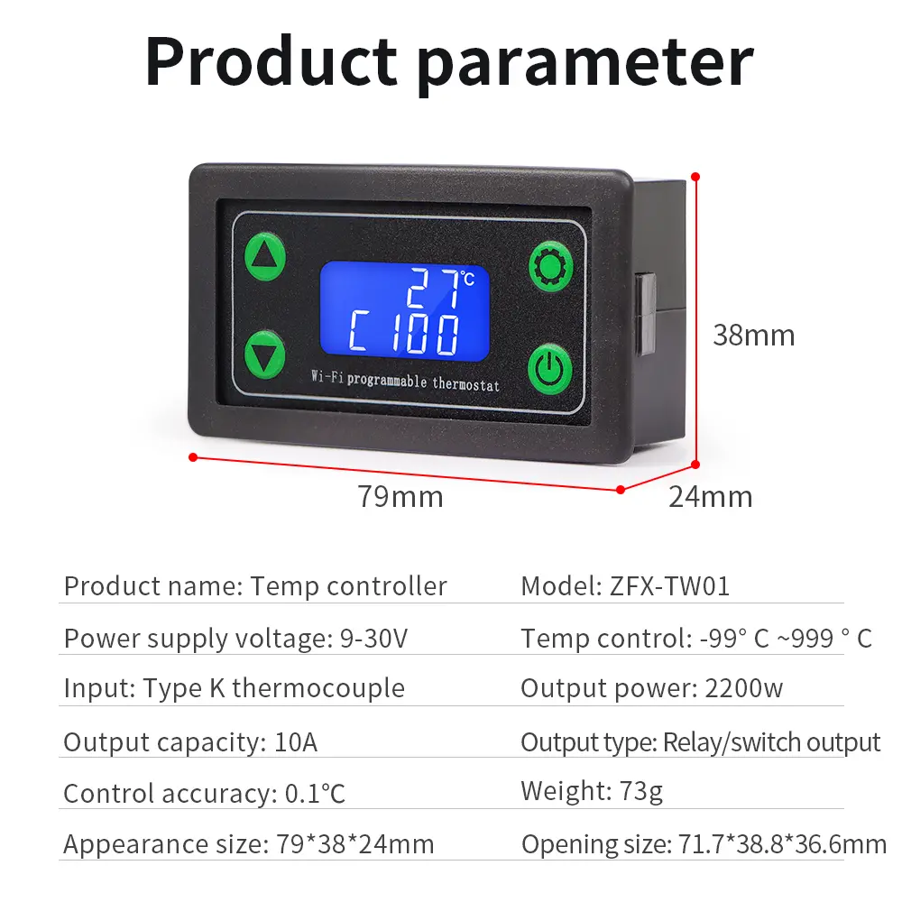 ZFX-WT01 WIFI Remote Control Thermostat Smart Digital Temperature Controller LED Display Heat/Cooling Instrument With Probe