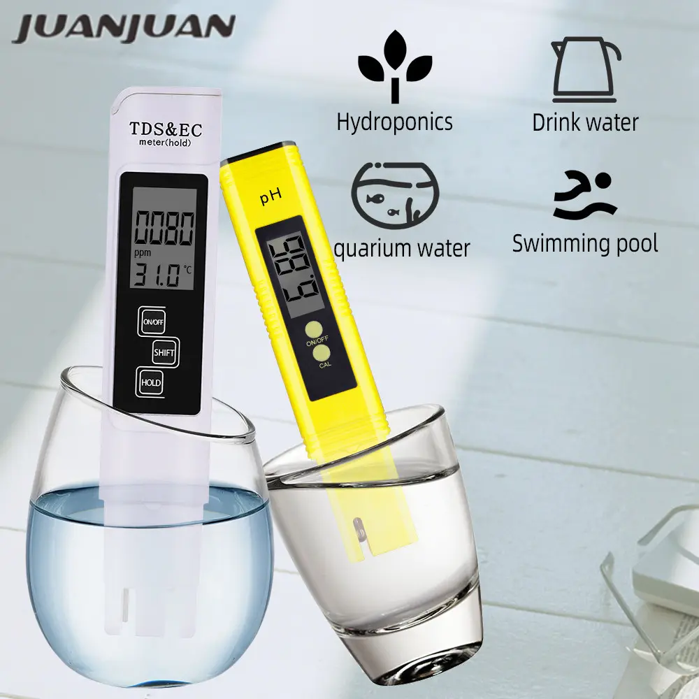 TDS Meter Digital Water Quality Tester Digital 0-14 PH Meter Tester 0-9990ppm TDS&EC LCD Water Purity PPM Aquarium Filter