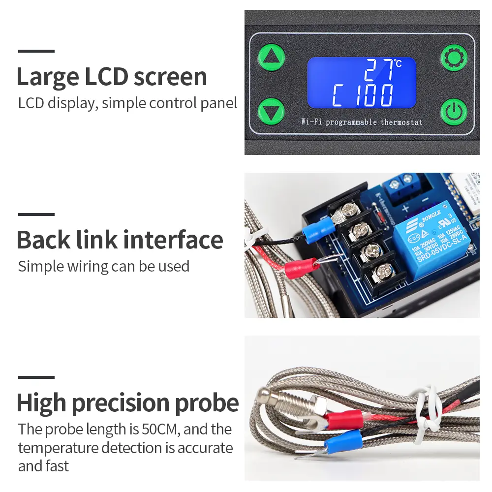 ZFX-WT01 WIFI Remote Control Thermostat Smart Digital Temperature Controller LED Display Heat/Cooling Instrument With Probe