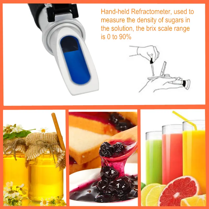 Handheld 0-90% Sugar Refractometer Brix Refratometro for Fruit Juice Liquids Sugar Content ATC Measurement Tool with Retail Box