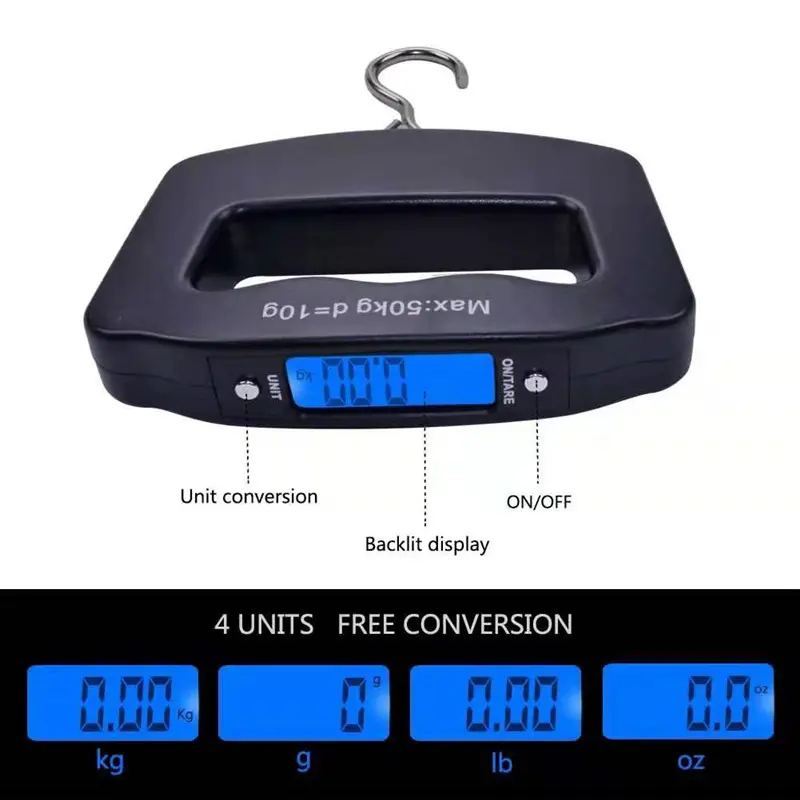 50kg/10g Digital Luggage Scale Electronic Portable Suitcase Travel Weighs with Backlight Electronic Travel Hanging Scales