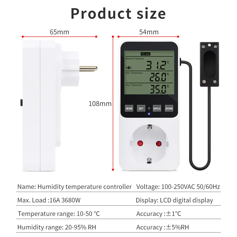 Temperature Humidity Controller Socket AC110-230V Digital Thermostat Heating Cooling Regulator Smart Outlet EU/FR/AU/US Plug