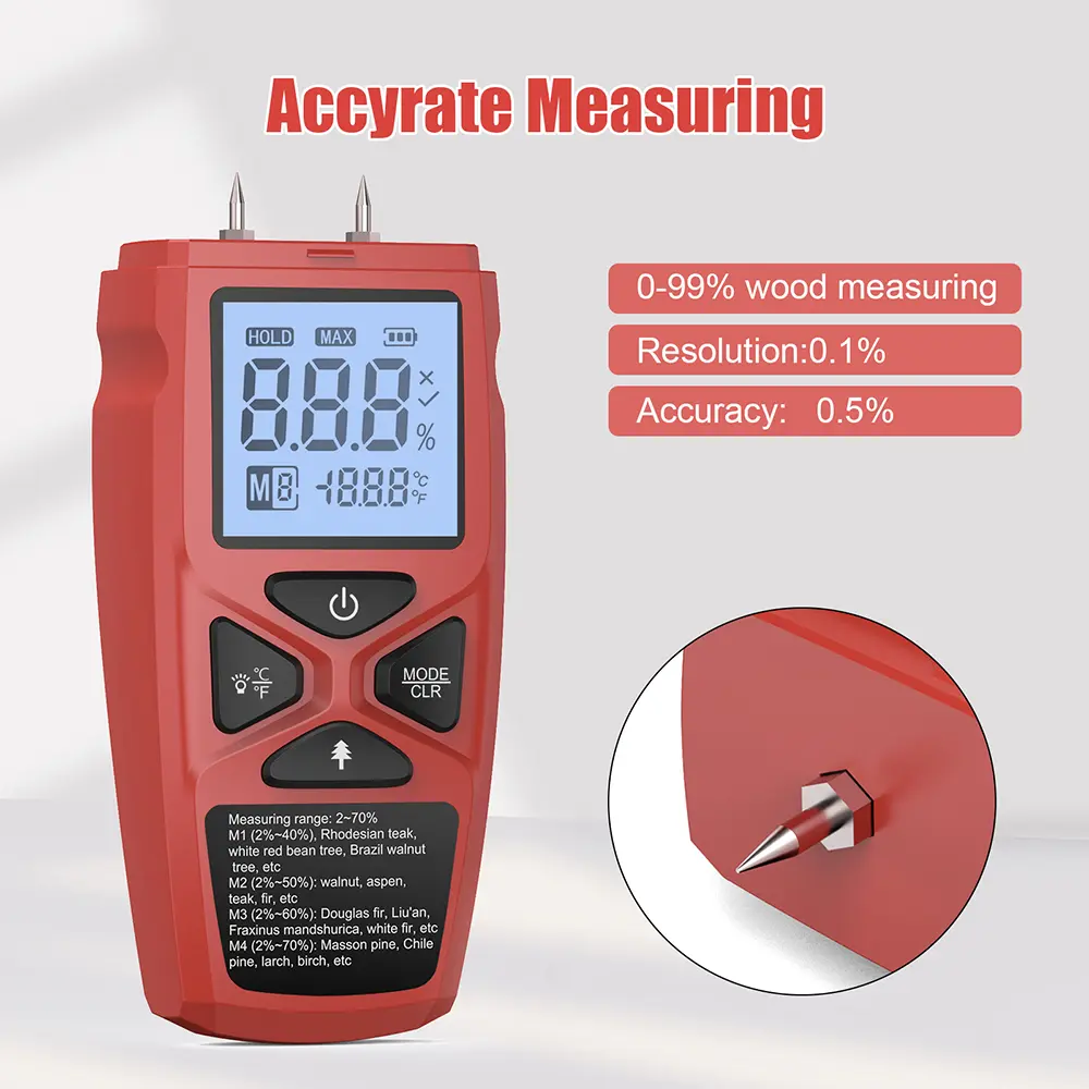 High-Precision Digital Wood Moisture Meter Timber Paper Humidity Tester LCD Display Bamboo Damp Two-Pin Moisture Detector