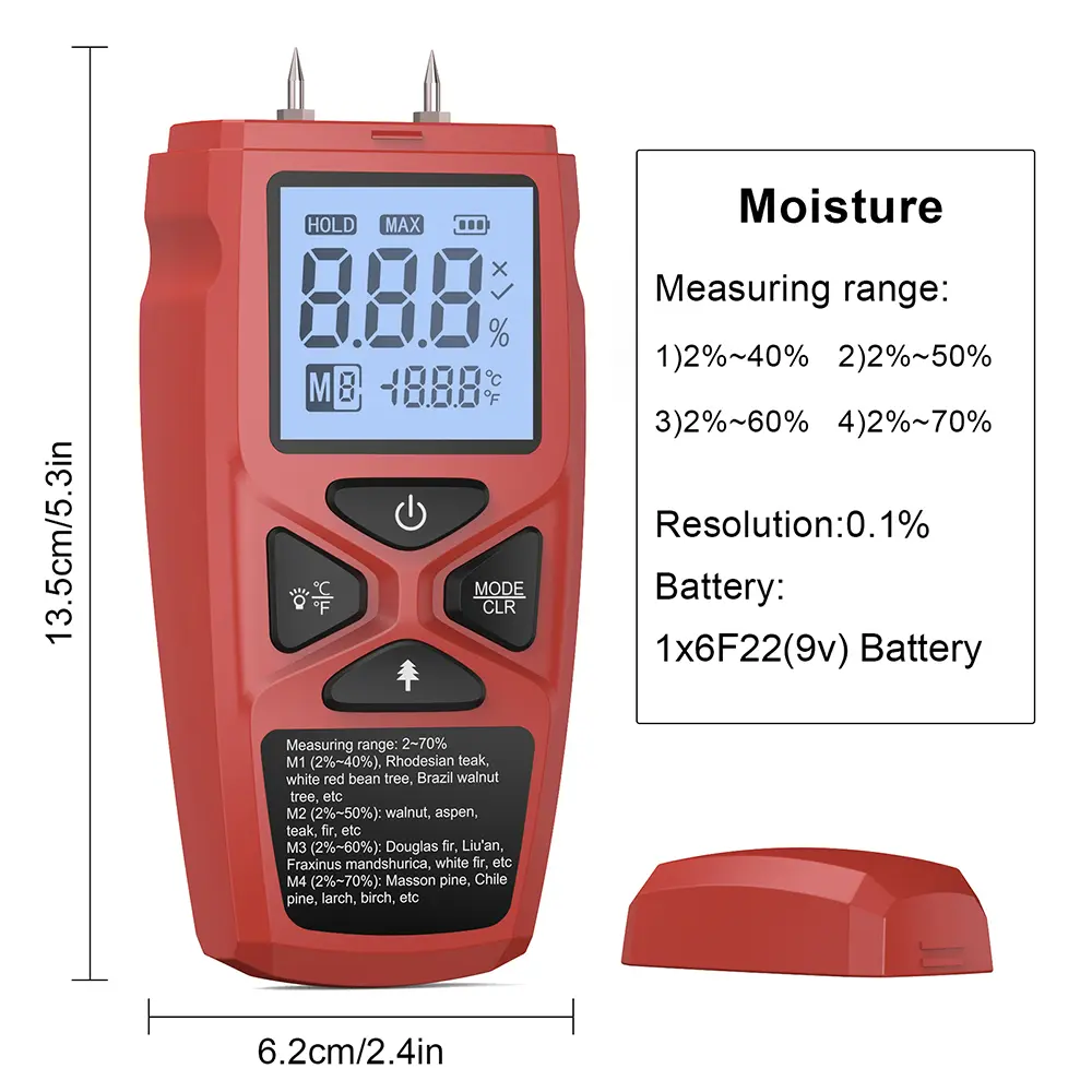 High-Precision Digital Wood Moisture Meter Timber Paper Humidity Tester LCD Display Bamboo Damp Two-Pin Moisture Detector