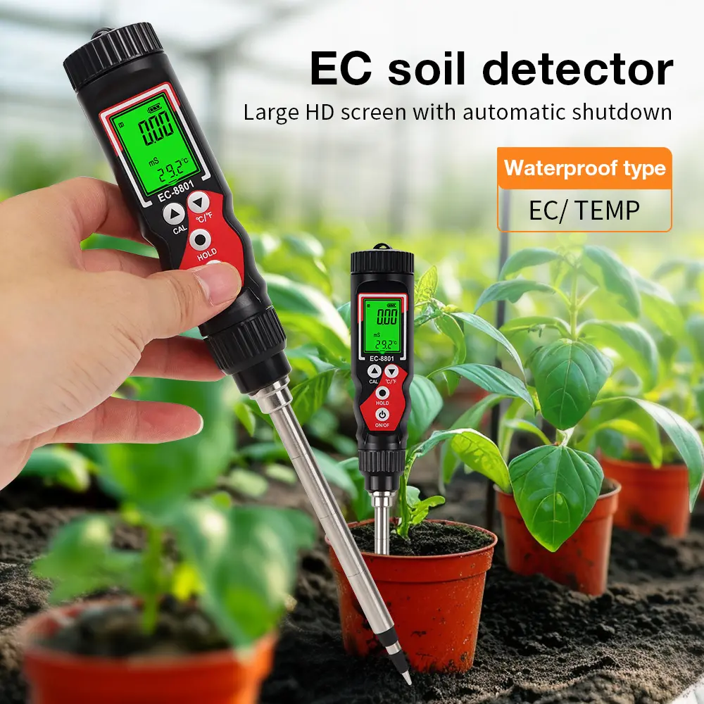 EC8801 2 in 1 Digital EC Meter Temperature EC Soil Tester Electrical Conductivity Detector Garden Planting Flower Soil Analyzer
