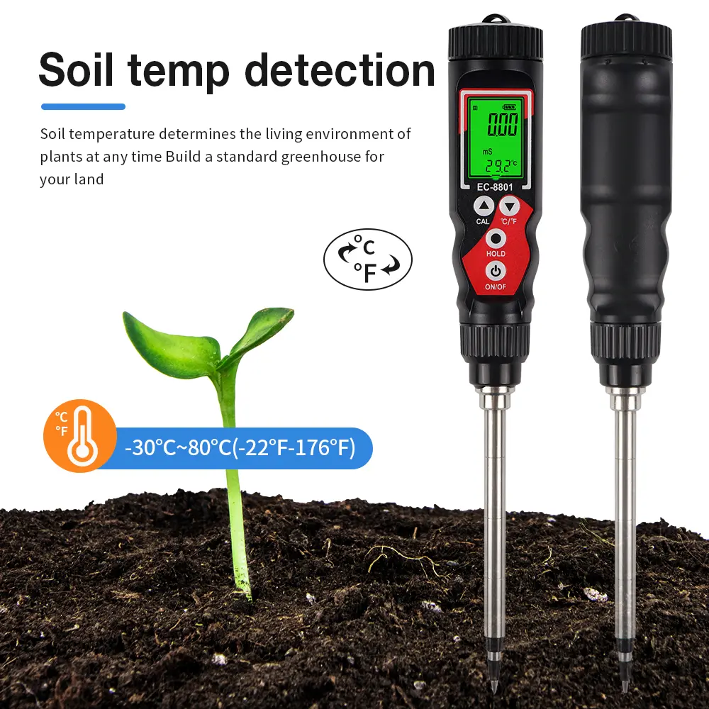 EC8801 2 in 1 Digital EC Meter Temperature EC Soil Tester Electrical Conductivity Detector Garden Planting Flower Soil Analyzer