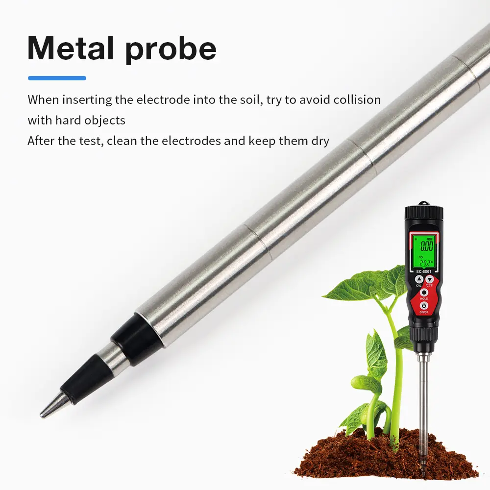 EC8801 2 in 1 Digital EC Meter Temperature EC Soil Tester Electrical Conductivity Detector Garden Planting Flower Soil Analyzer