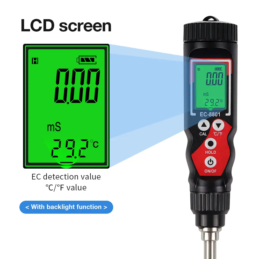 EC8801 2 in 1 Digital EC Meter Temperature EC Soil Tester Electrical Conductivity Detector Garden Planting Flower Soil Analyzer