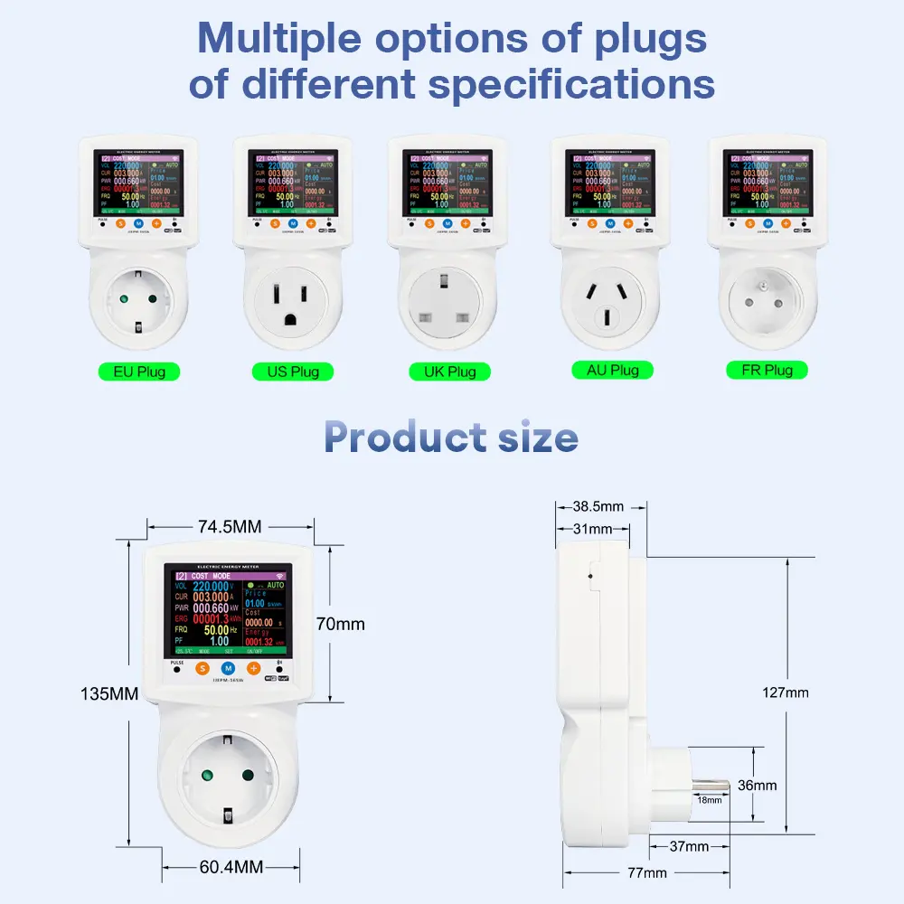 AC 220V Tuya Smart Life WiFi Wattmeter Timer Socket Remote Control Over-Voltage Over-Current Protection Voltage Current Power Me