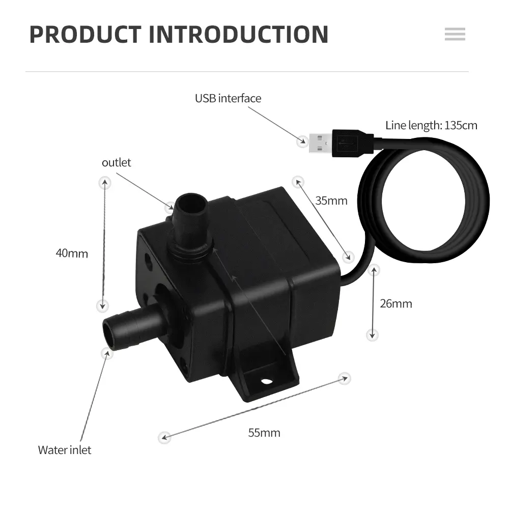 Water Pumps For Pond Garden Camping Supplies USB 5V 4.8W Ultra-quiet Mini Brushless Waterproof Submersible Fountain Aquarium