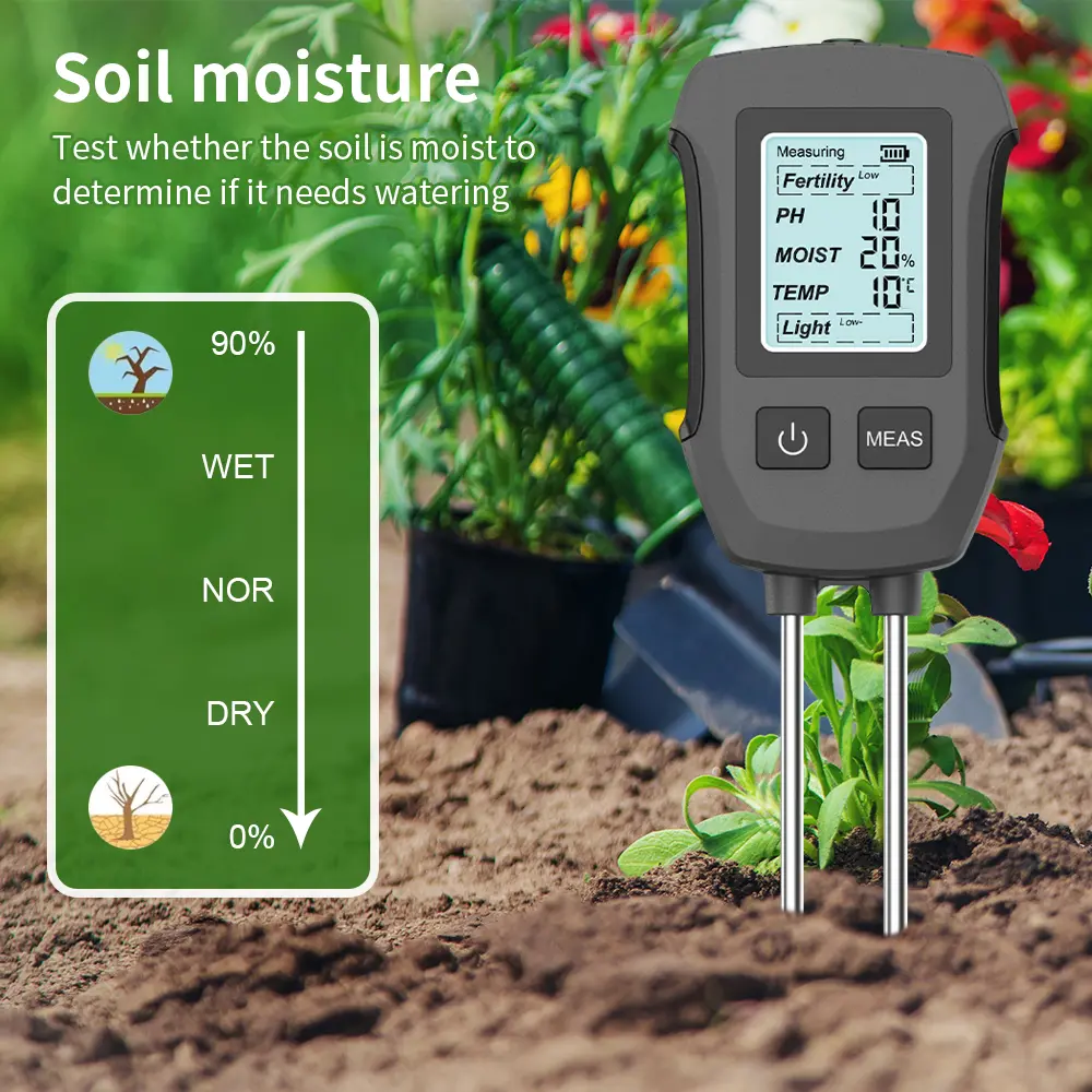 5 in 1 Digital Soil Tester Soil Fertility pH Meter Temperature Sunlight Moisture Detector LCD Display Gardening Soli Analyzer