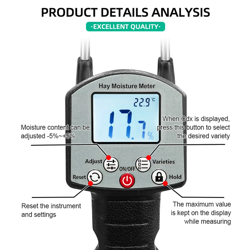 TK100H Portable Hay Moisture Meter for Cereal Straw Bran Forage Grass Leymus Chinensis Emperor Bamboo Grass Testing Fibre