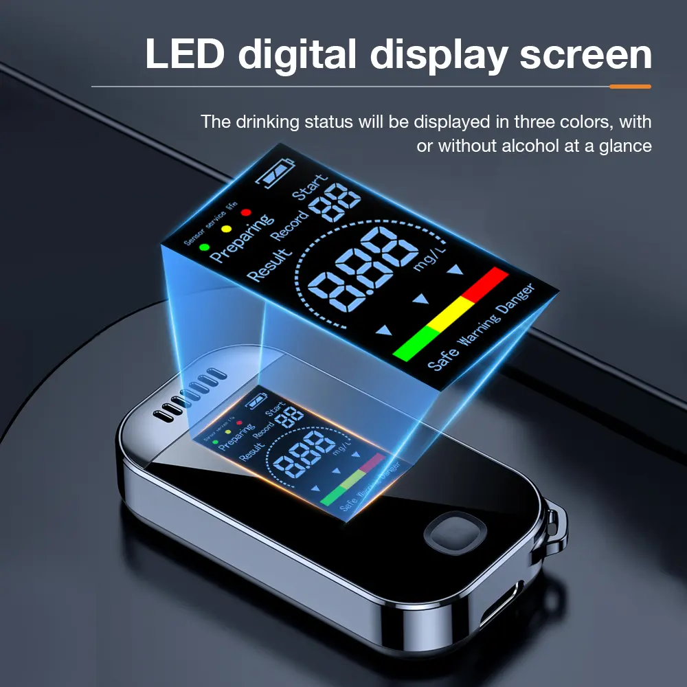 LCD Display Alcohol Tester USB Rechargeable Digital Breath Alcohol Meter High Sensitivity Breathalyzer Electronic Alcohol Tester