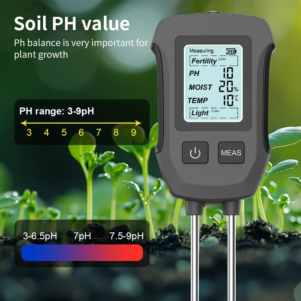 5 in 1 Digital Soil Tester Soil Fertility pH Meter Temperature Sunlight Moisture Detector LCD Display Gardening Soli Analyzer