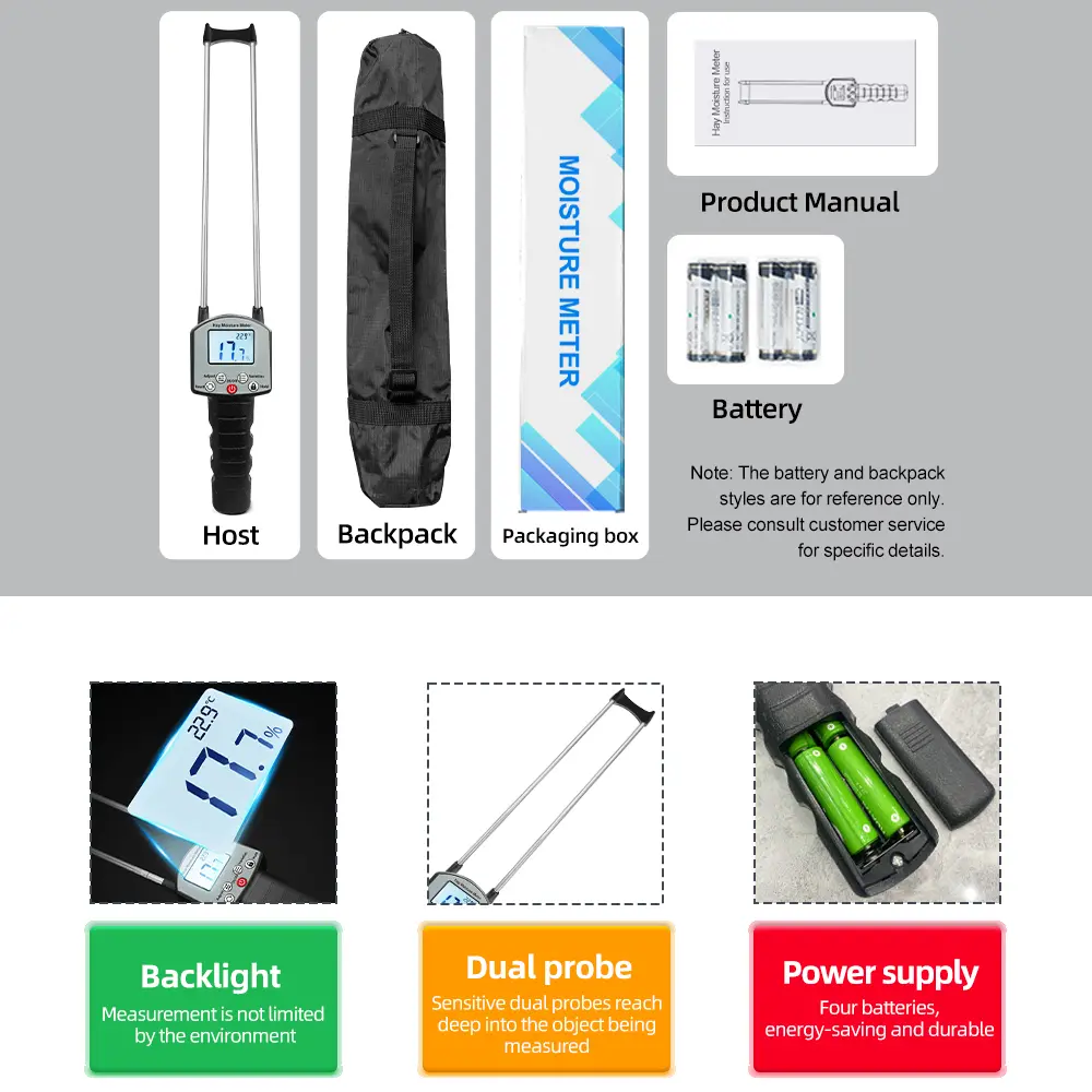 TK100H Portable Hay Moisture Meter for Cereal Straw Bran Forage Grass Leymus Chinensis Emperor Bamboo Grass Testing Fibre