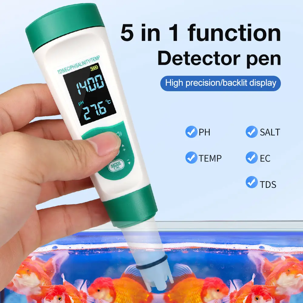 5 in 1 PH Meter Temperature TDS EC Salinity Meter Rechargeable Digital Water Quality Monitor Salt  Tester for Aquarium Pools