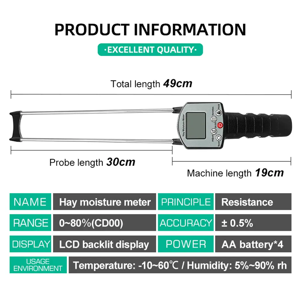 TK100H Portable Hay Moisture Meter for Cereal Straw Bran Forage Grass Leymus Chinensis Emperor Bamboo Grass Testing Fibre