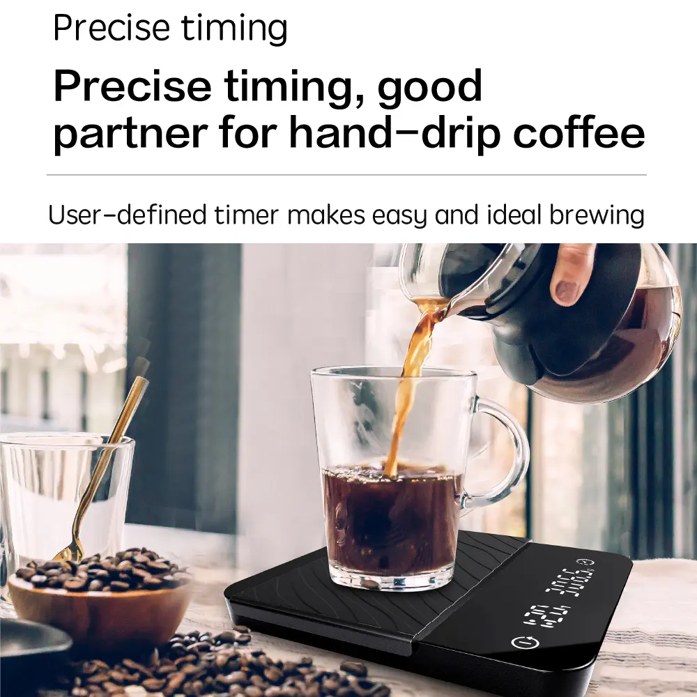 2kg 0.1g Smart Drip Coffee Scale With Timer Mini Electronic Scale Dual Digital Display Coffee Scales Kitchen Weighting Scales
