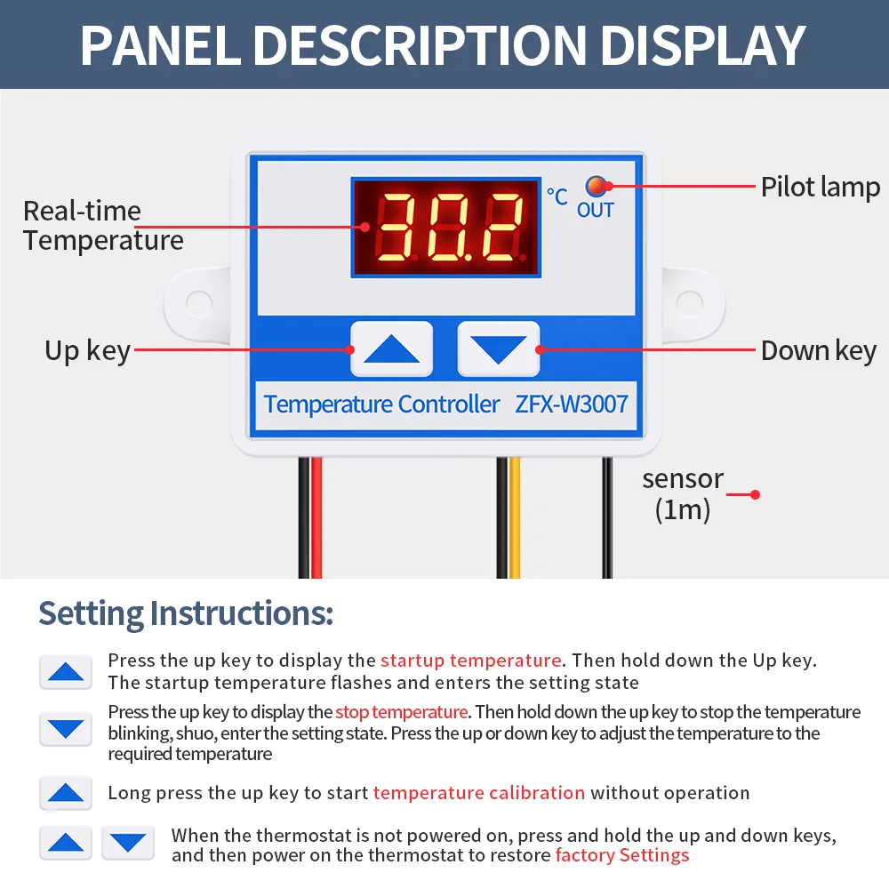 10A Digital Temperature Controller For Incubator Cooling Heating Switch LED Display Thermostat Waterproof NTC Sensor ZFX-W3007