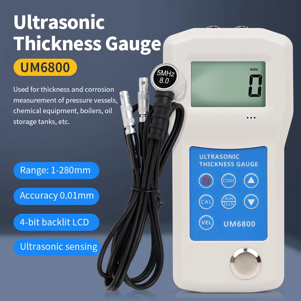 UM6800 Digital Ultrasonic Thickness Gauge 1-280 mm High Precision Probe Thickness Gauge for Metals/Plastics/Ceramics/Glass