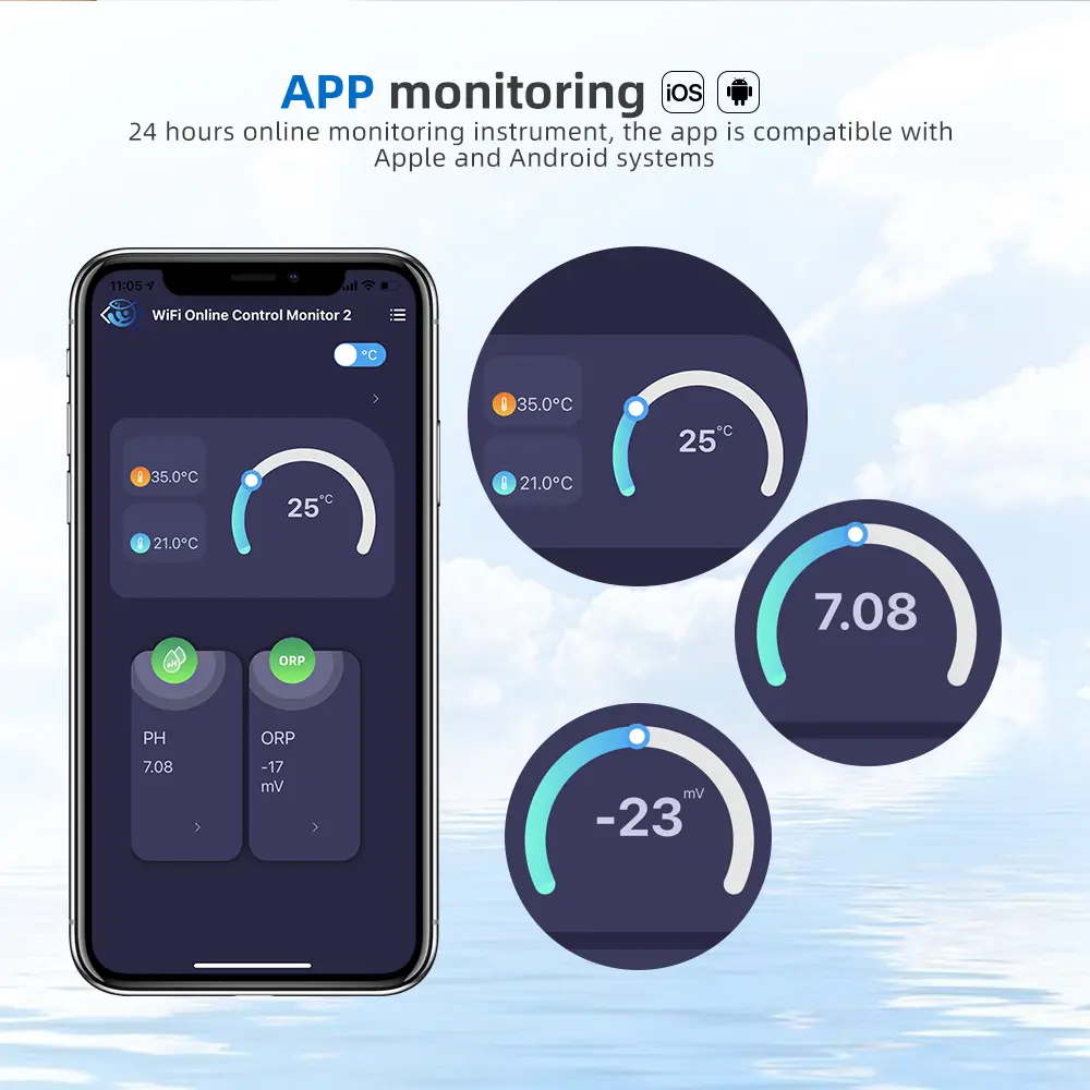 WiFi Water Quality Analyzer Temp PH ORP/Salt/EC/TDS Meter Data Logger PH Tester Smart Remote Online Monitor for Swimming Pool