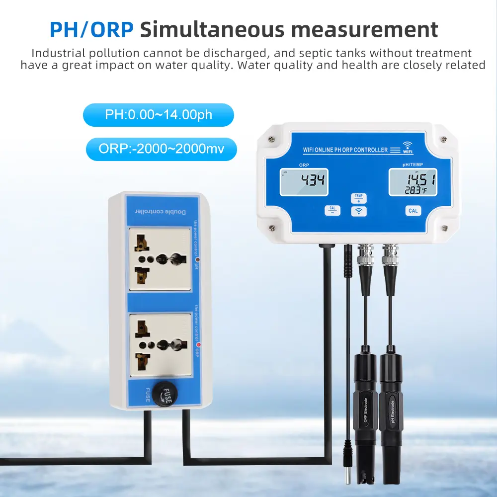 WiFi Water Quality Analyzer Temp PH ORP/Salt/EC/TDS Meter Data Logger PH Tester Smart Remote Online Monitor for Swimming Pool