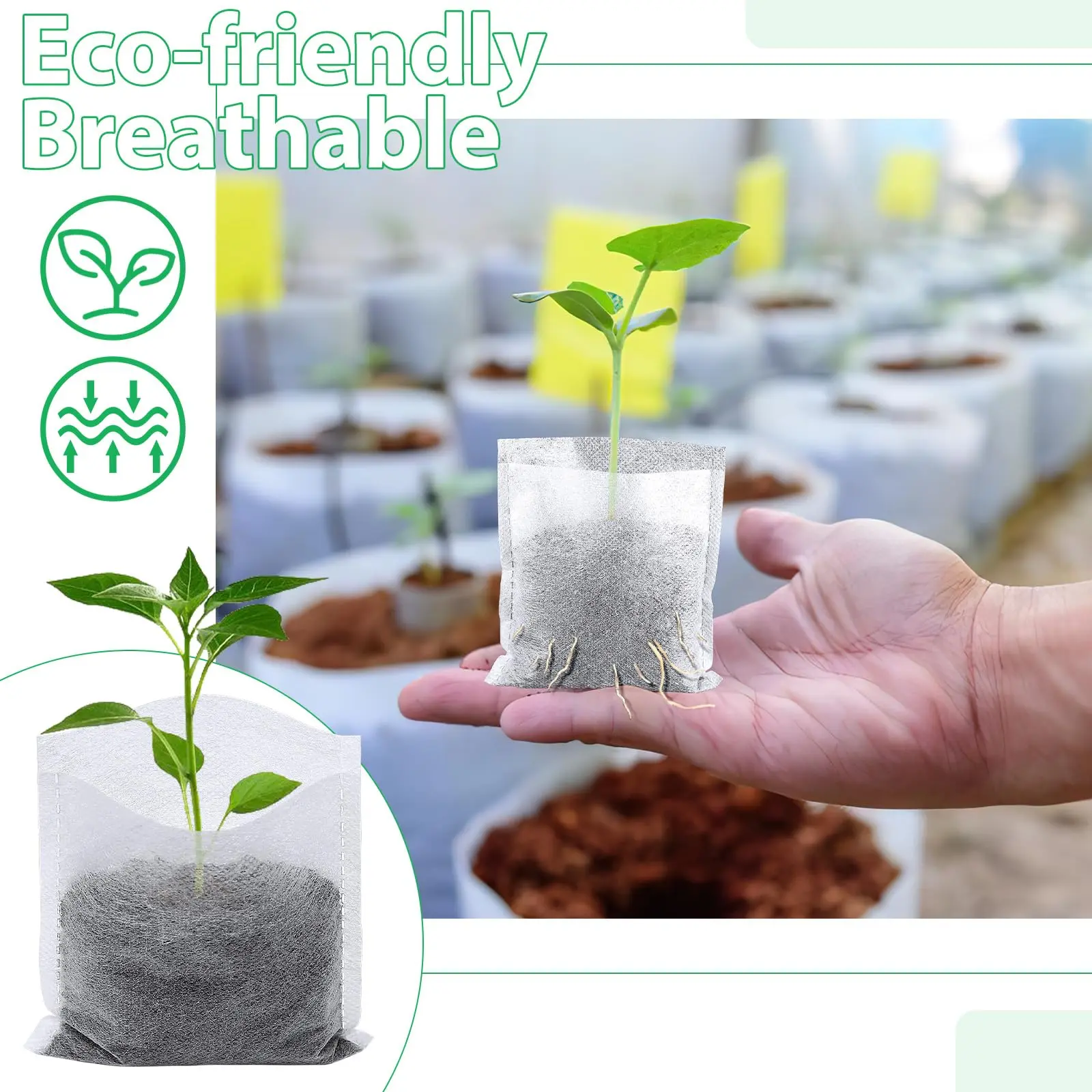 100pcs Plant Grow Bags Non-woven Fabric Nursery Crop Seedling Bags Supplies Biodegradable for Flower Vegetable Grow