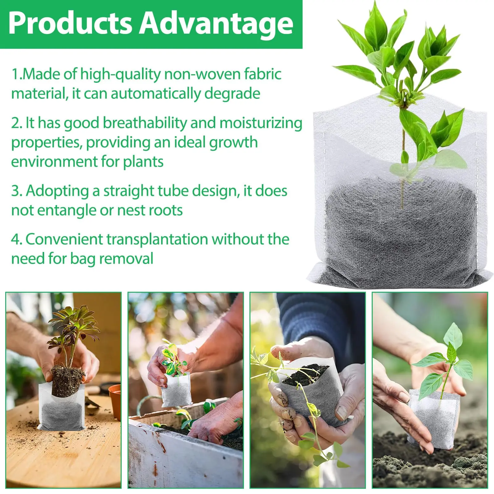 100pcs Plant Grow Bags Non-woven Fabric Nursery Crop Seedling Bags Supplies Biodegradable for Flower Vegetable Grow