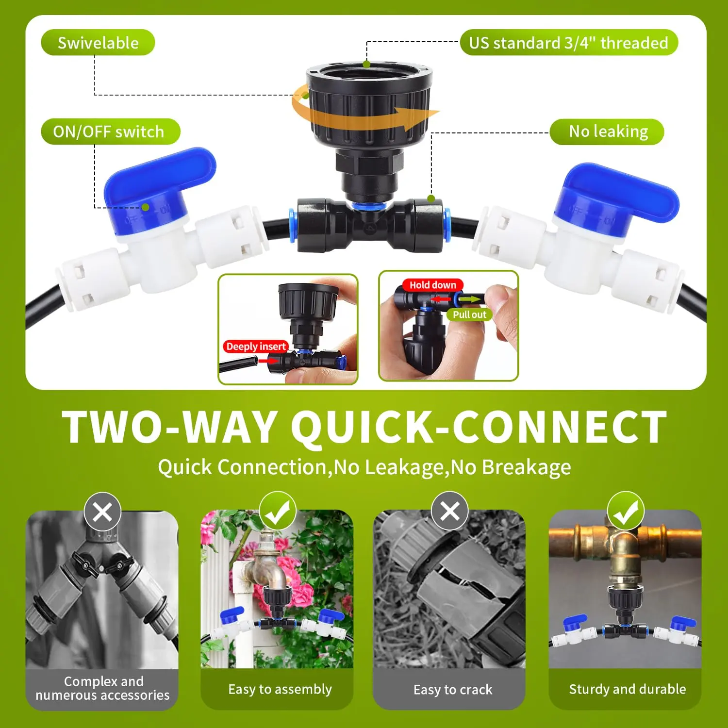 15M/50ft Drip Irrigation System Quick Connect Misting Cooling System Hanging Plant Watering System for Greenhouse Garden Patio F