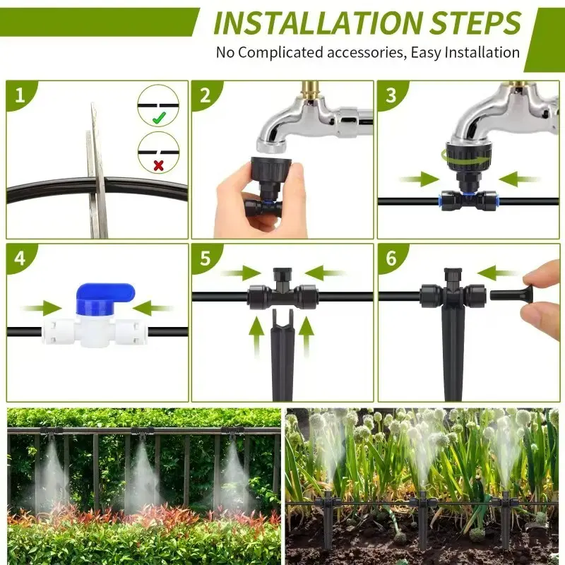 15M/50ft Drip Irrigation System Quick Connect Misting Cooling System Hanging Plant Watering System for Greenhouse Garden Patio F