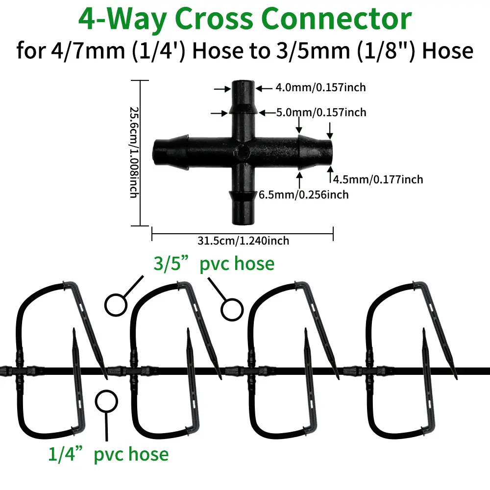 Greenhouse Drip Irrigation Kit Automatic Watering System Garden 4-Way 4/7mm to 3/5mm Hose Dripper for Pot Plant Vegetable Bonsai