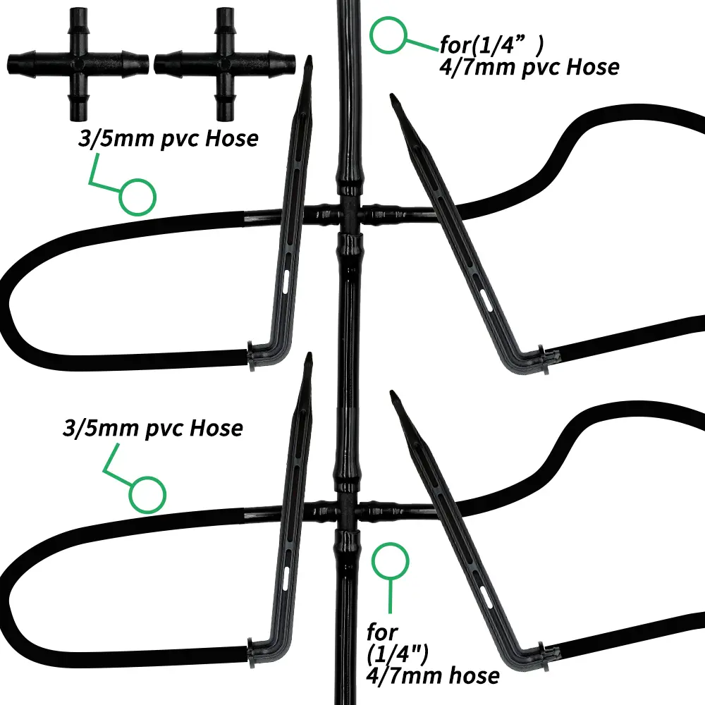 Greenhouse Drip Irrigation Kit Automatic Watering System Garden 4-Way 4/7mm to 3/5mm Hose Dripper for Pot Plant Vegetable Bonsai