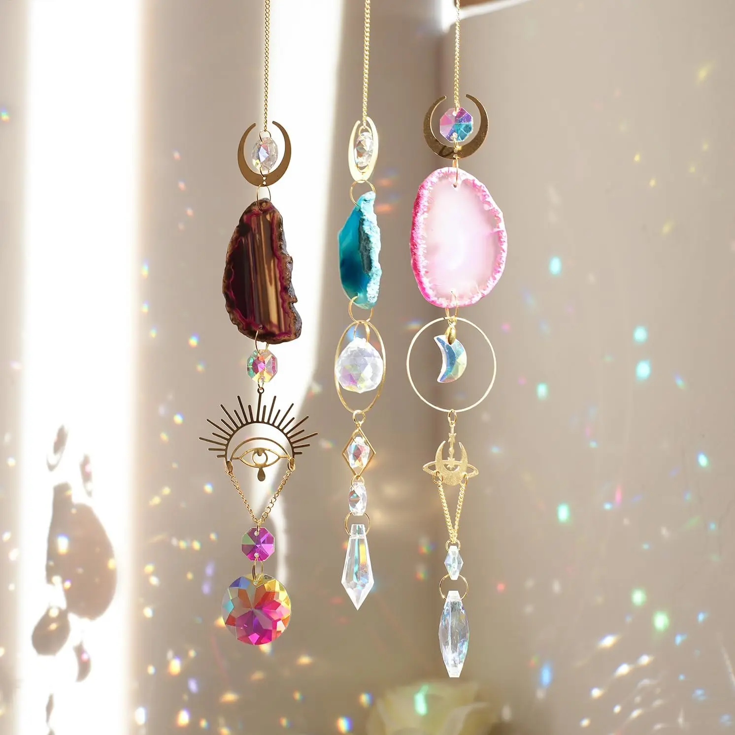1 Pc Agate Raw Stone Sun Catcher Outdoor Garden Lighting Crystal Prism Ball Pendant, Home Decoration Crafts