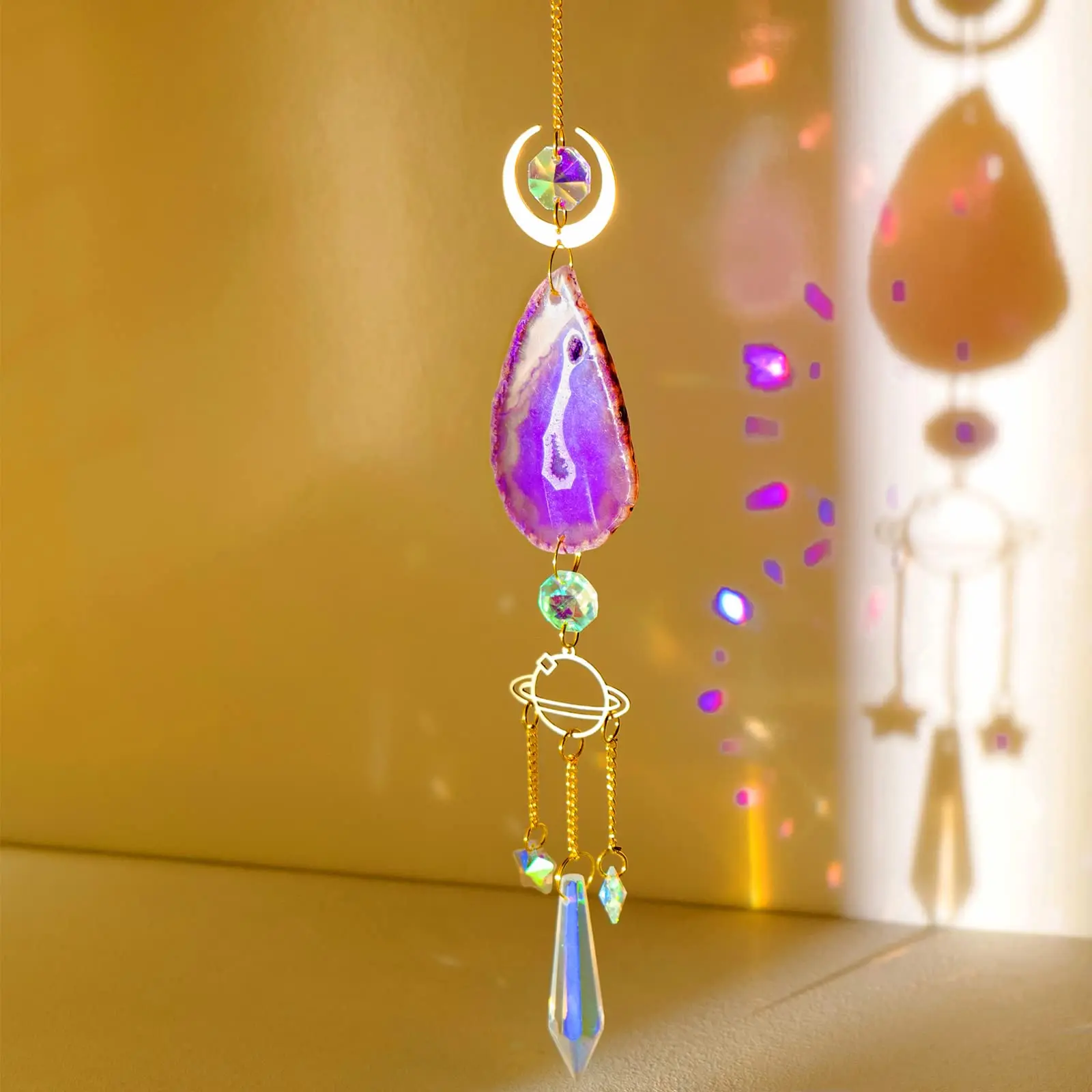 1 Pc Agate Raw Stone Sun Catcher Outdoor Garden Lighting Crystal Prism Ball Pendant, Home Decoration Crafts