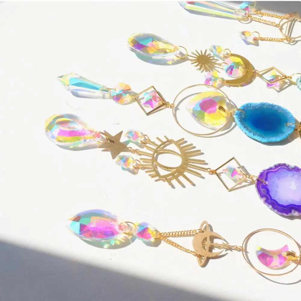 1 Pc Agate Raw Stone Sun Catcher Outdoor Garden Lighting Crystal Prism Ball Pendant, Home Decoration Crafts
