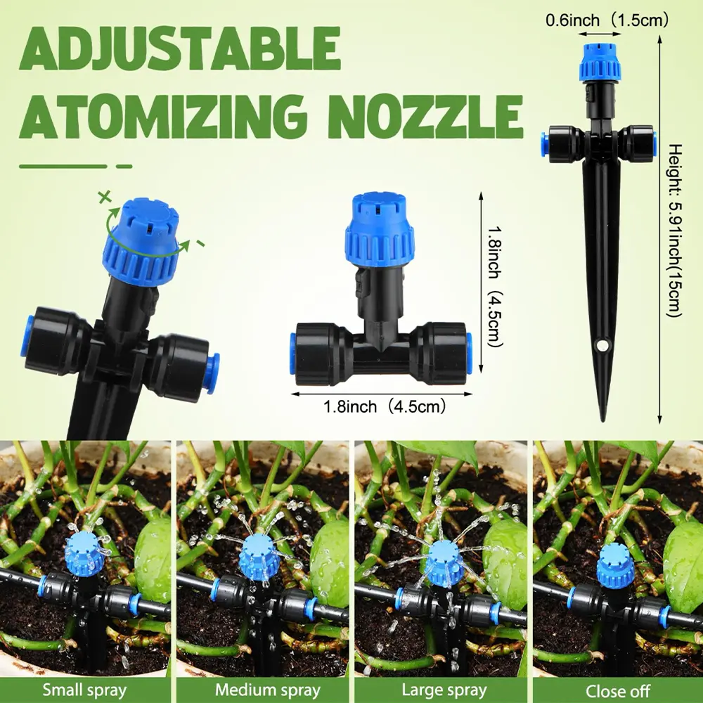 18M/59ft Greenhouse Mist Drip Irrigation Kit with 1/4" Blank Tubing Garden Plant Watering System Quick Connector Vegetable Water