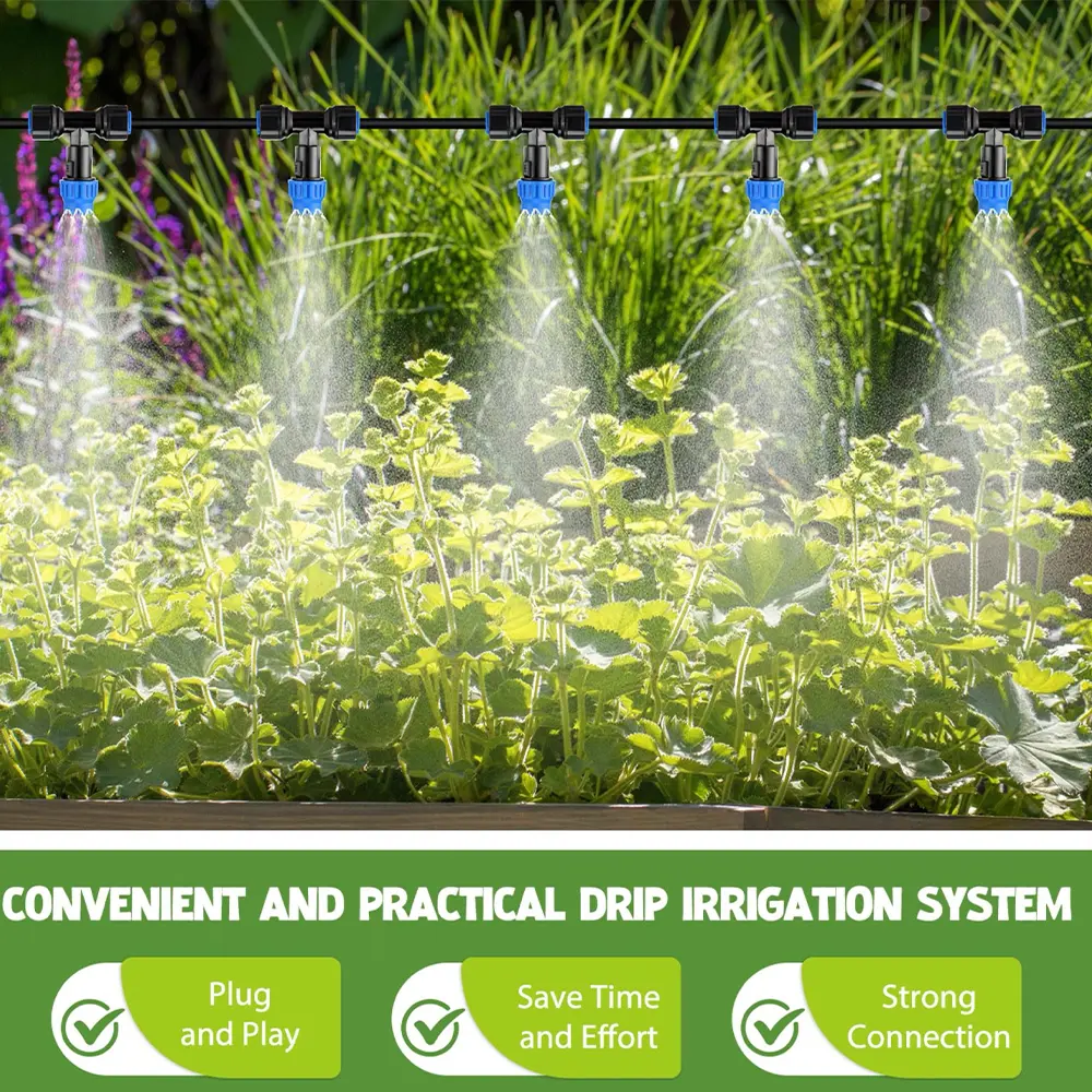 18M/59ft Greenhouse Mist Drip Irrigation Kit with 1/4" Blank Tubing Garden Plant Watering System Quick Connector Vegetable Water
