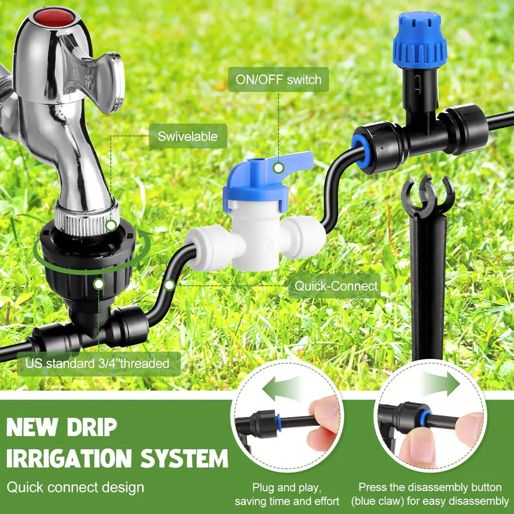 18M/59ft Greenhouse Mist Drip Irrigation Kit with 1/4" Blank Tubing Garden Plant Watering System Quick Connector Vegetable Water