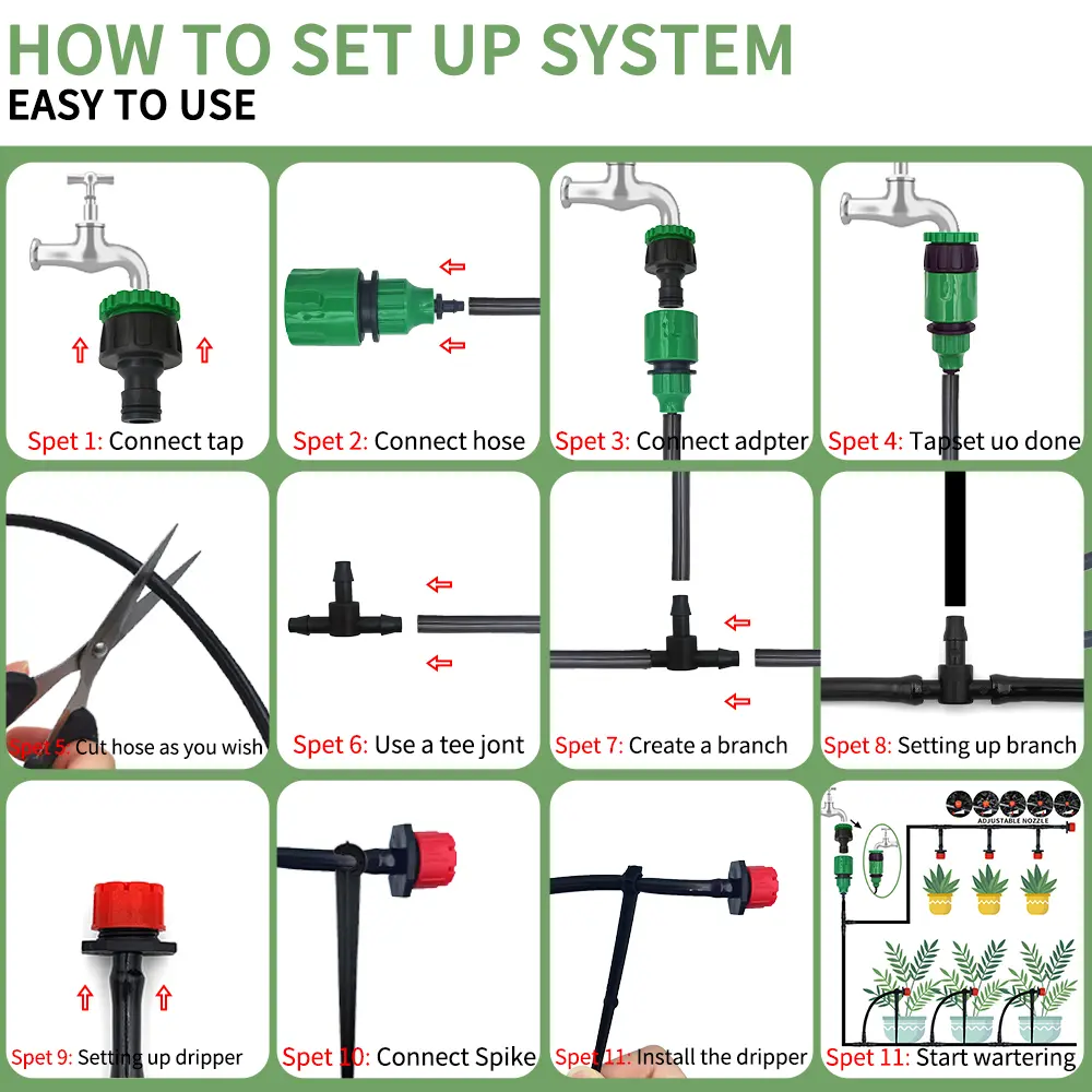 Micro Drip Irrigation System Portable 20M Automatic Watering with Adjustable Drippers Misting Watering Kits Garden Hose