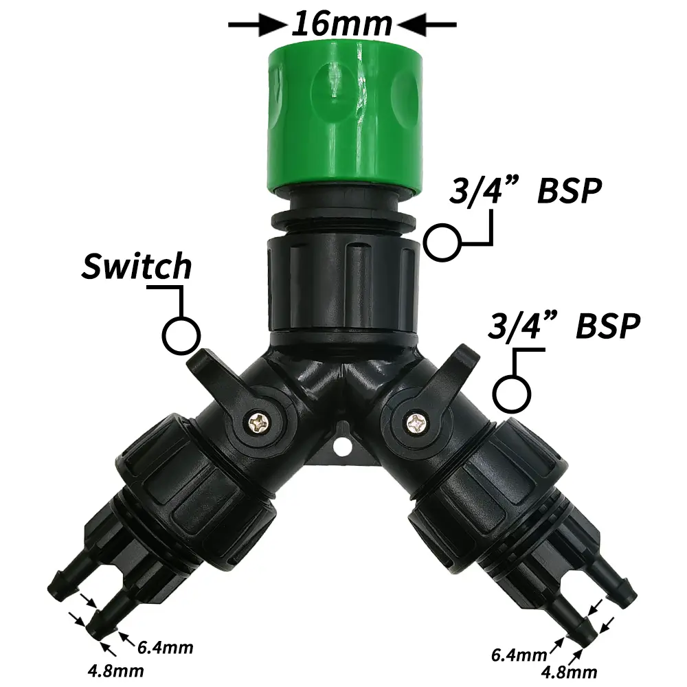 Drip Irrigation Tap Adapter 4-Way Splitter for Garden 1/4'' Hose Automatic Watering System Kit Bonsai Pot Plant Greenhouse