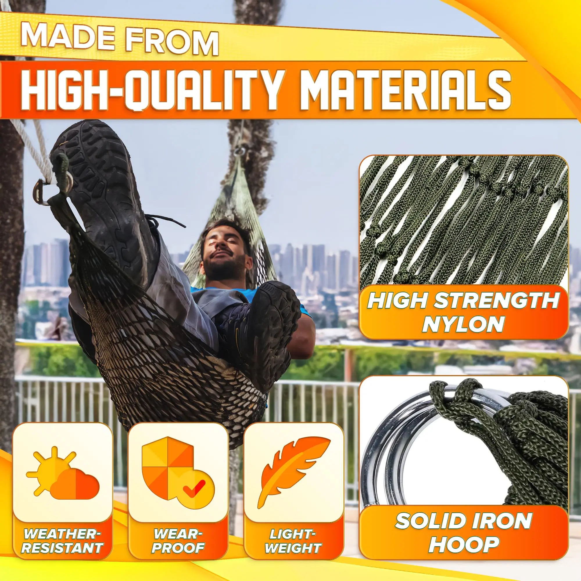 Garden Outdoor Thickened Nylon Rope Hammock Indoor Mesh Hammock Portable Simple Hammock Swing Chair