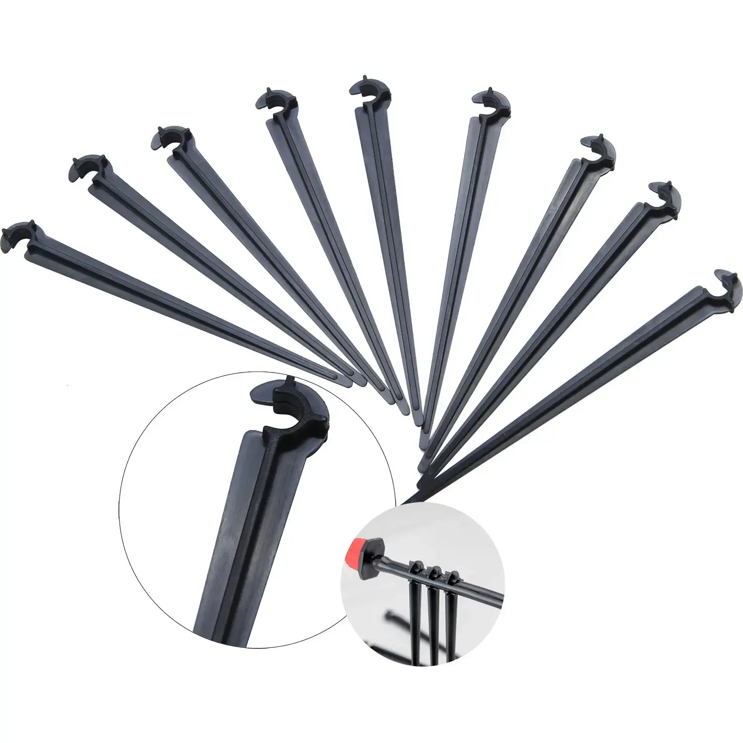 50Pcs Irrigation Drip Support Stakes C- Shape Fixed Stems Holder Bracket for 4/7mm Drip Irrigation Pipe Inserting Ground