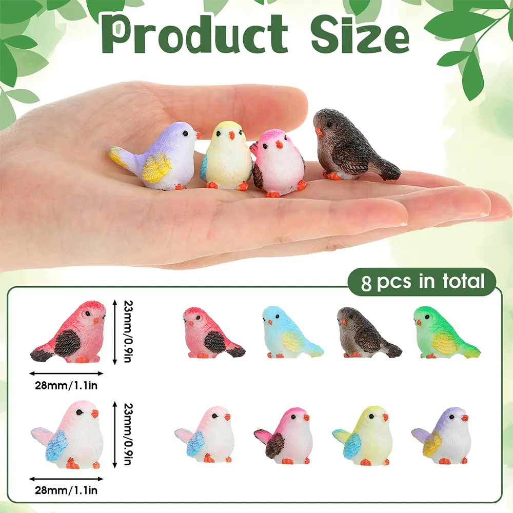 8pcs Miniature Bird Figurines, Mock Animal Toy Mini cute Pet ModelFor Fairy Garden, Moss Micro Landscape