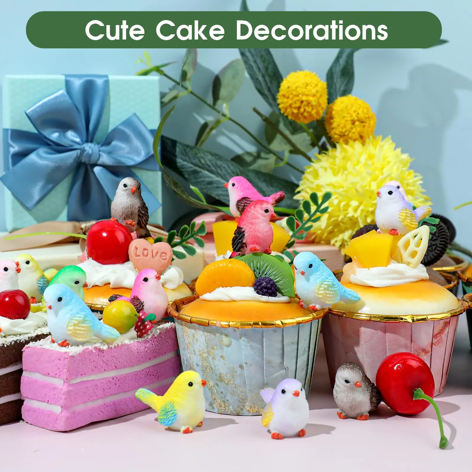 8pcs Miniature Bird Figurines, Mock Animal Toy Mini cute Pet ModelFor Fairy Garden, Moss Micro Landscape