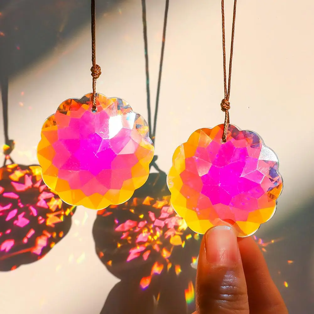 1 Pc With Rope Colorful Crystal Glass Prism Ball Suncatcher Pendant, Home Garden Craft Decoration, Valentine's Day, Mother'sGift