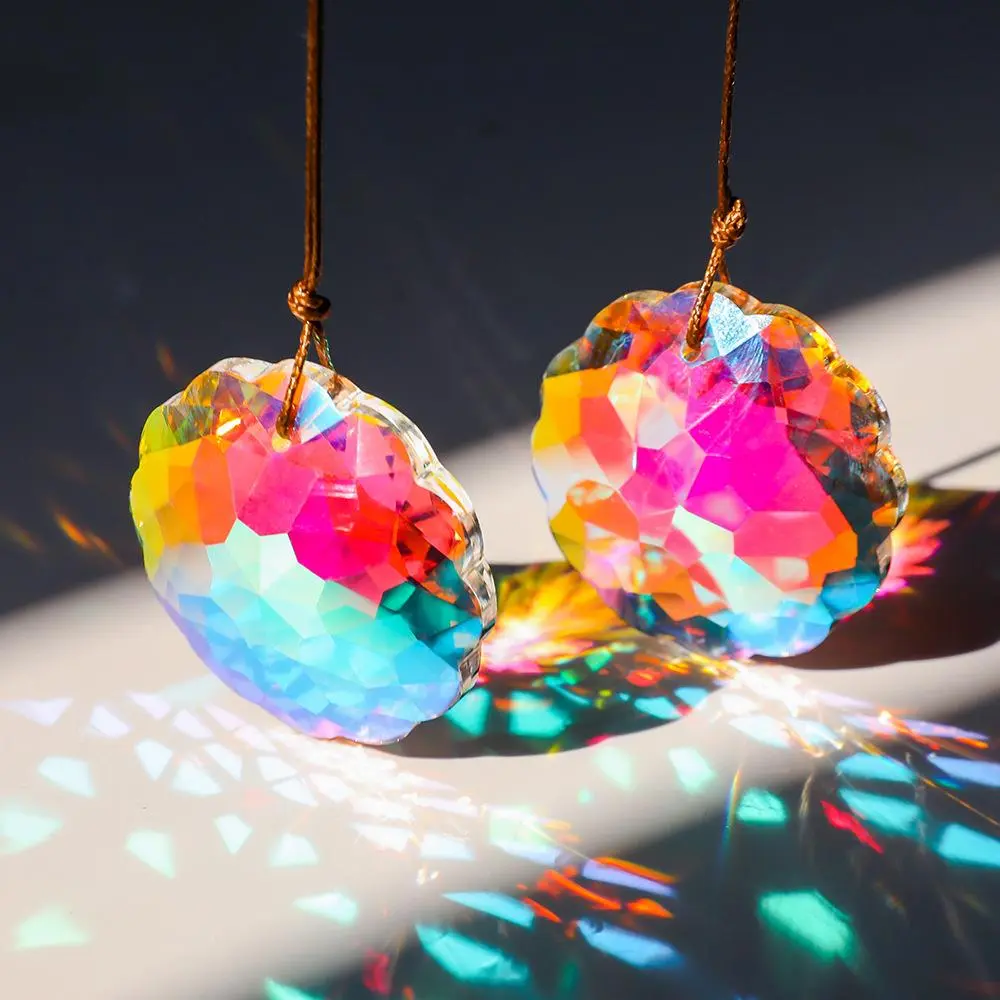 1 Pc With Rope Colorful Crystal Glass Prism Ball Suncatcher Pendant, Home Garden Craft Decoration, Valentine's Day, Mother'sGift